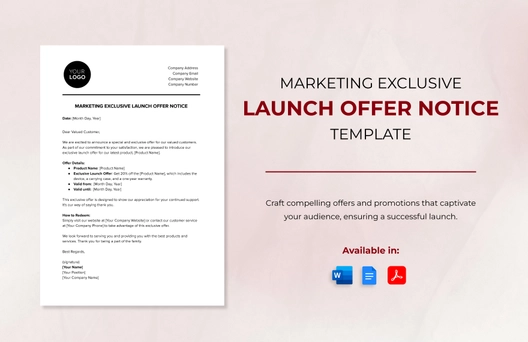 Marketing Exclusive Launch Offer Notice Template
