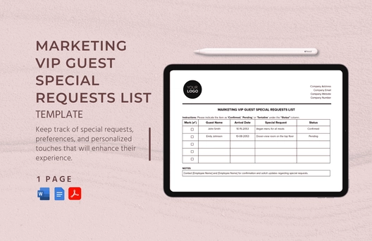 Marketing VIP Guest Special Requests List Template
