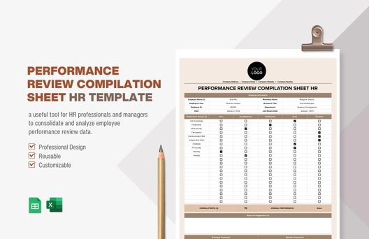 Performance Review Compilation Sheet HR Template