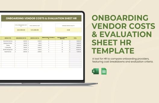 Onboarding Vendor Costs & Evaluation Sheet HR Template
