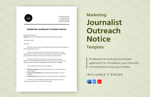 Marketing Journalist Outreach Notice Template