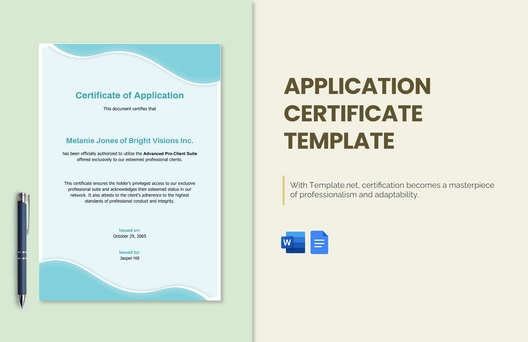 Application Certificate Template