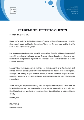Free Retirement Letter to Clients Template to Edit Online