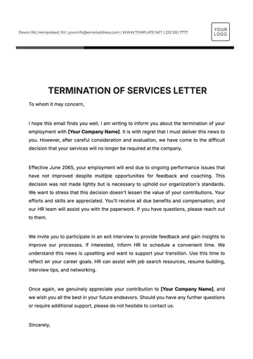 Free Termination of Services Letter Template to Edit Online