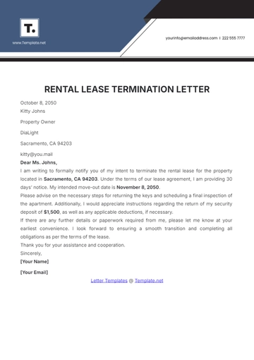 Free Rental Lease Termination Letter Template to Edit Online