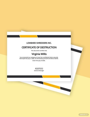 Simple Certificate of Destruction Template