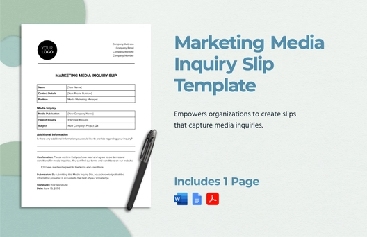 Marketing Media Inquiry Slip Template