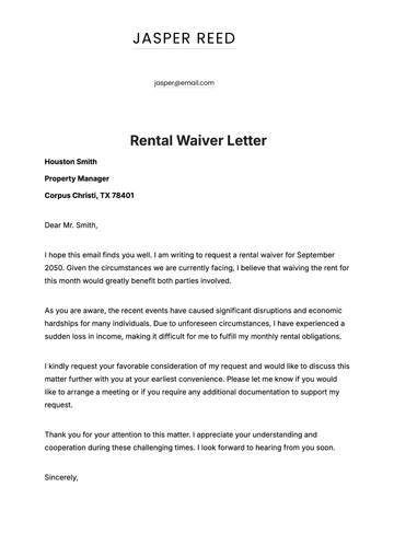 Free Rental Waiver Letter Template to Edit Online