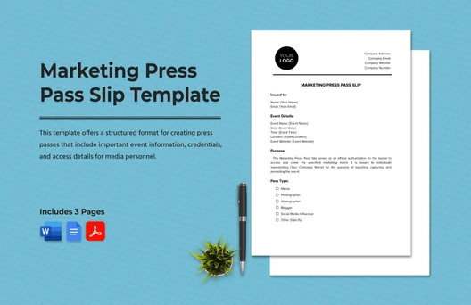 Marketing Press Pass Slip Template