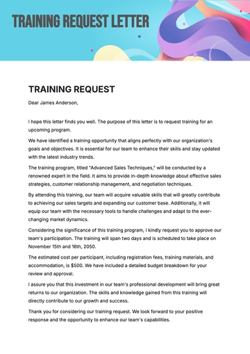 Free Training Request Letter Template to Edit Online
