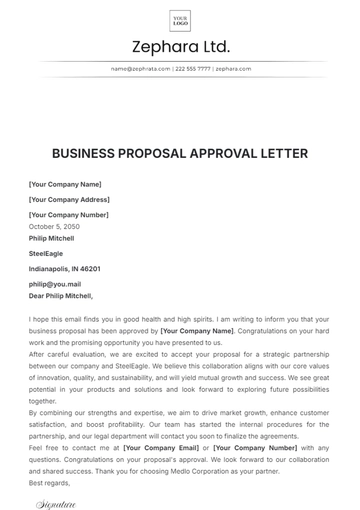 Free Business Proposal Approval Letter Template to Edit Online
