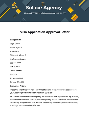 Free Visa Application Approval Letter  Template to Edit Online