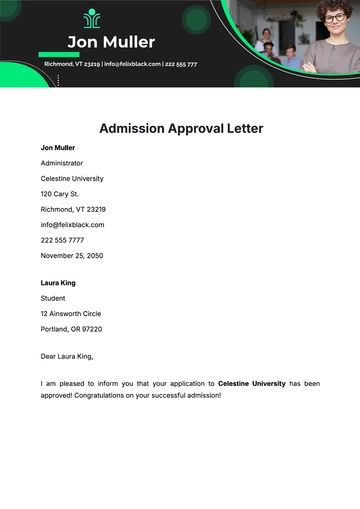 Free Admission Approval Letter  Template to Edit Online
