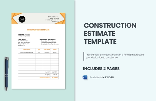 Construction Estimate Template