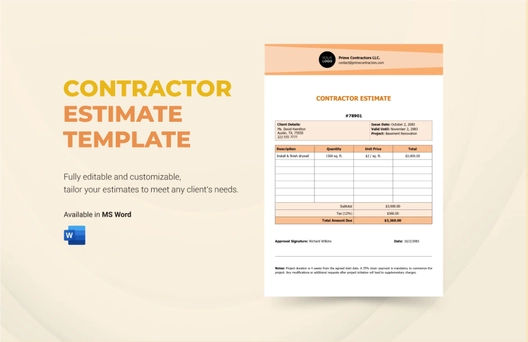 Contractor Estimate Template