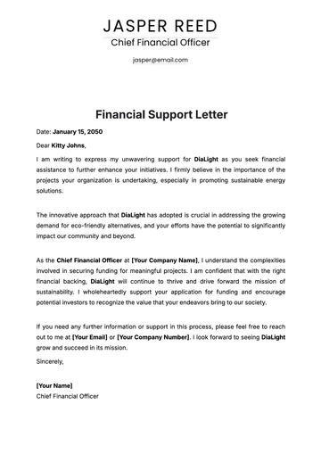 Free Financial Support Letter Template to Edit Online