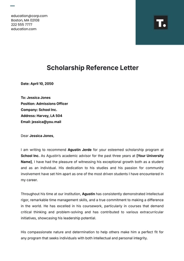 Free Scholarship Reference Letter Template to Edit Online