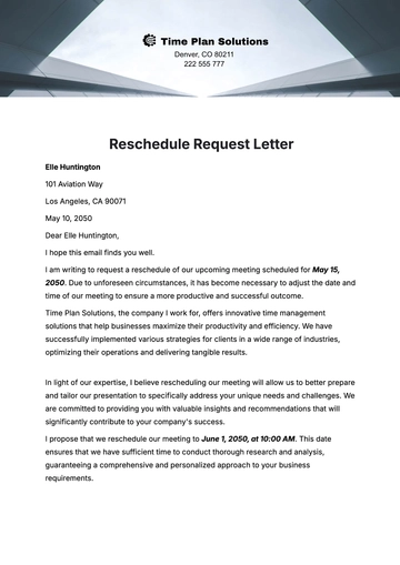 Free Reschedule Request Letter  Template to Edit Online