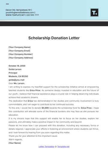 Free Scholarship Donation Letter Template to Edit Online