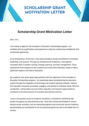 Free Scholarship Grant Motivation Letter Template to Edit Online