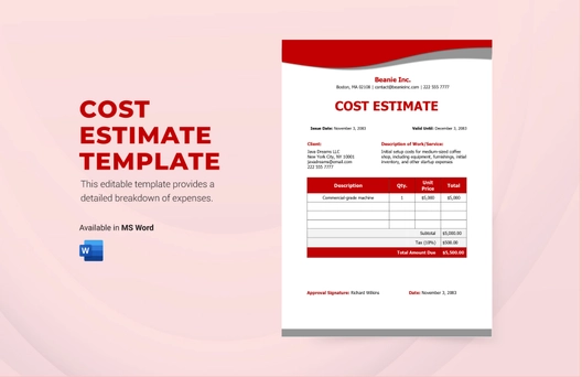 Cost Estimate Template