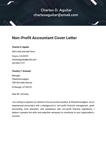 Free Non-Profit Accountant Cover Letter Template to Edit Online