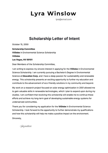 Free Scholarship Letter of Intent Template to Edit Online