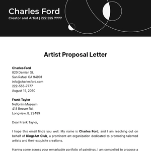 Free Artist Proposal Letter  Template to Edit Online