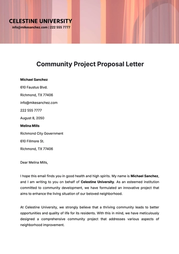 Free Community Project Proposal Letter  Template to Edit Online
