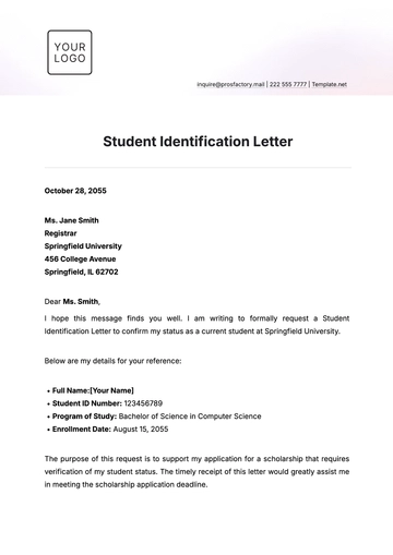Free Student Identification Letter Template to Edit Online