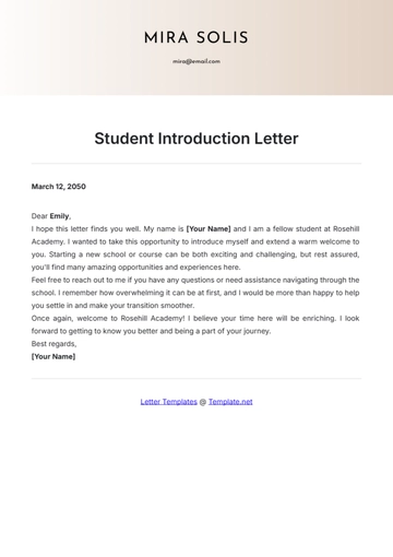 Free Student Introduction Letter Template to Edit Online