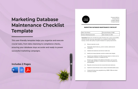 Marketing Database Maintenance Checklist Template