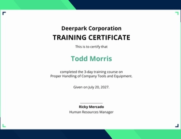 Free Sample Company Training Certificate Template to Edit Online