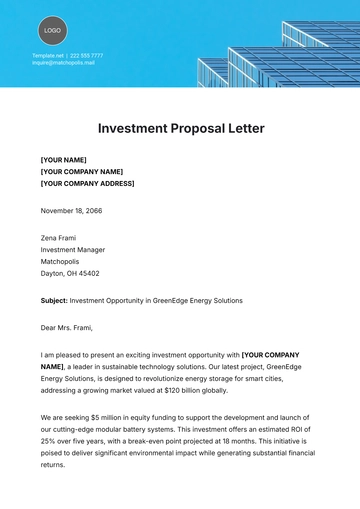 Free Investment Proposal Letter Template to Edit Online