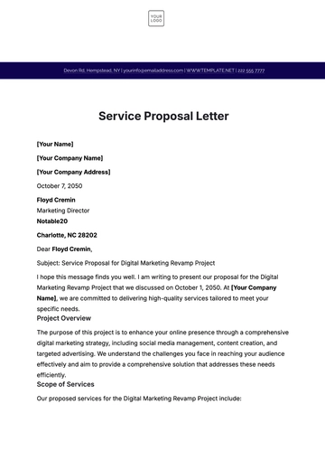 Free Service Proposal Letter Template to Edit Online