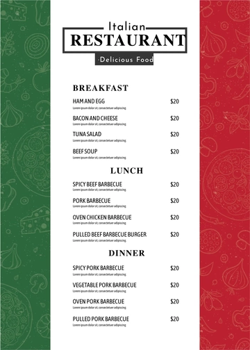 Free Simple Italian Menu Template to Edit Online