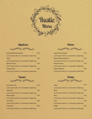 Free Simple Rustic Menu Template to Edit Online