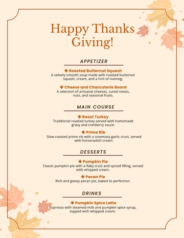Free Thanksgiving Menu Template to Edit Online