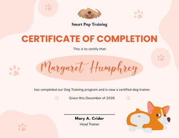 Free Dog Training Certificate Template to Edit Online