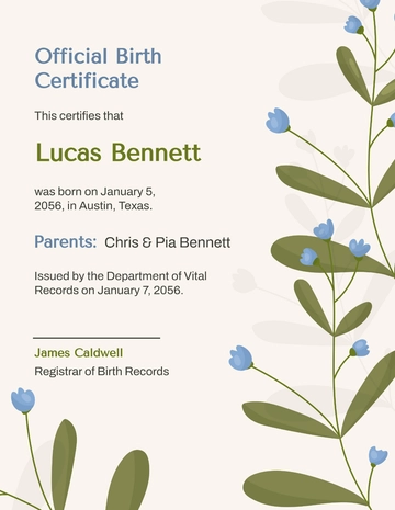 Free Official Birth Certificate Template to Edit Online