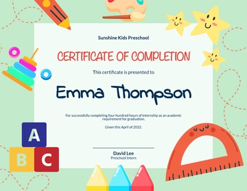 Free Preschool Internship Certificate Template to Edit Online
