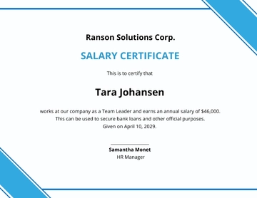 Free Salary Certificate for Bank Template to Edit Online