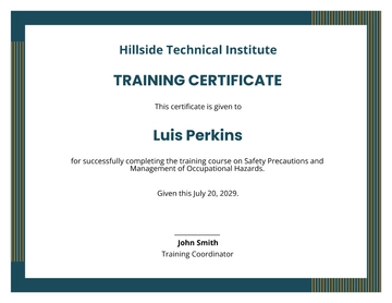 Free Industrial Training Certificate Template to Edit Online