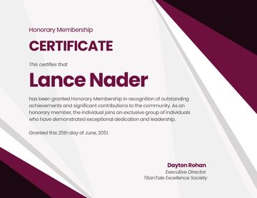 Free Honorary Membership Certificate Template to Edit Online