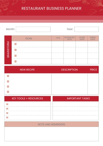 Free Restaurant Business Planner Template to Edit Online