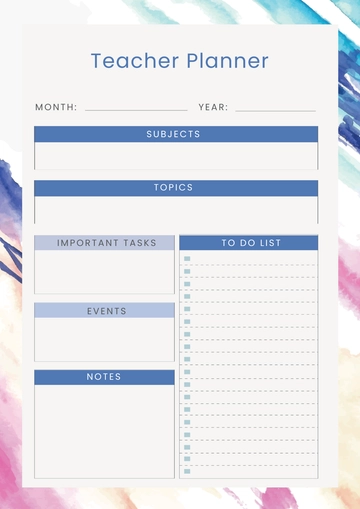 Free Sample Teacher Planner Template to Edit Online