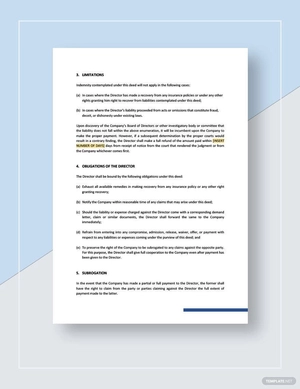 Directors Indemnity Deed Template