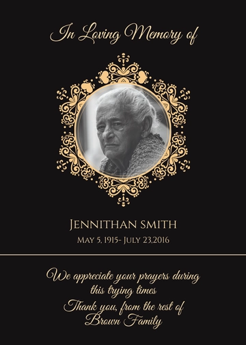 Free Black Funeral Thank You Card Template to Edit Online
