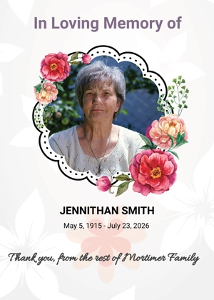Free Floral Funeral Thank You Card Template to Edit Online