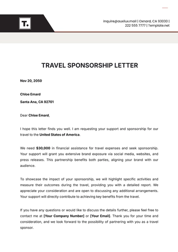 Free Travel Sponsorship Letter Template to Edit Online